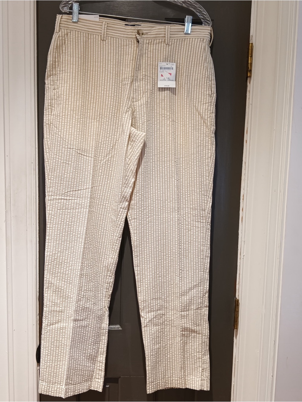 NWT Lands’ End Men's Cream khaki seersucker pants Textured trousers